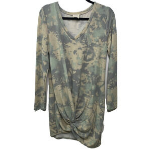 FANTASTIC FAWN V Neck Camo Tie Dye Sweatshirt Dress Tunic‎ Pastel Boho Women M